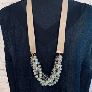 Czech Glass Champagne Beads with Leather Strap Necklace